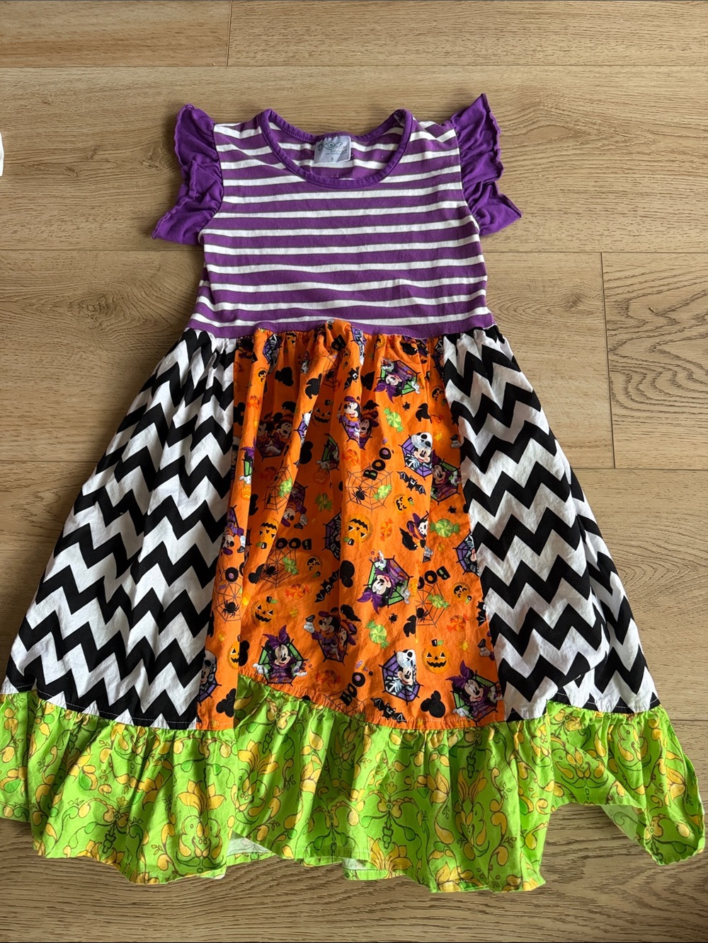 Girls' Purple Stripe & Halloween Print Patchwork Dress size 8 years